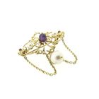 Image 3 of Gold brooch with pearls and purple glass bead