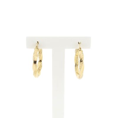 Image 1 of Gold twisted hoop earrings with Greek symbols; Ø 25.5 mm