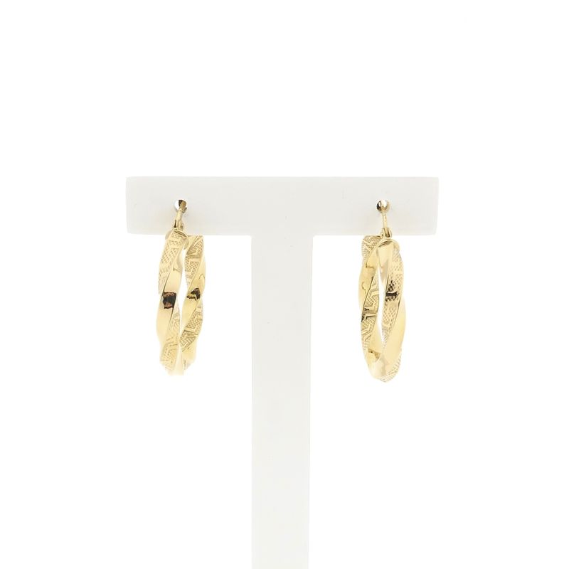 Image 1 of Gold twisted hoop earrings with Greek symbols; Ø 25.5 mm