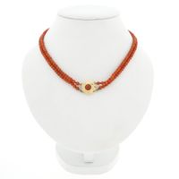 Red coral bead choker with gold clasp; Antique | 35.5 cm