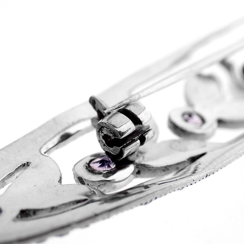 Image 7 of Silver brooch with purple zirconia stones