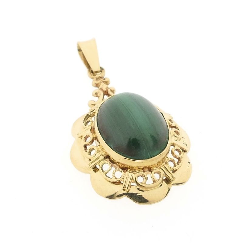 Image 4 of Vintage gold pendant with malachite