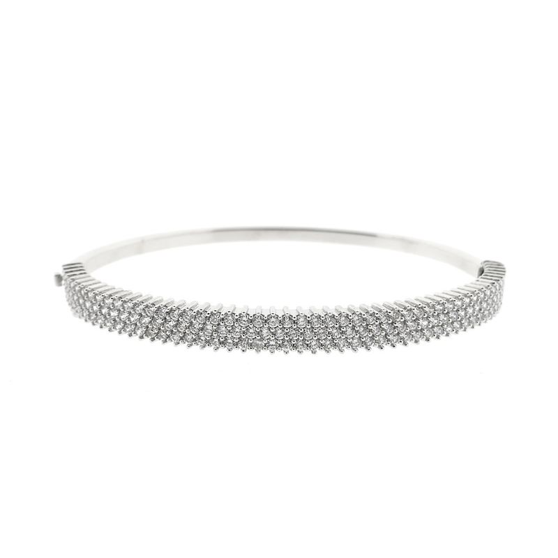 Image 4 of White gold bangle with a cluster of zirconia; Size M/L