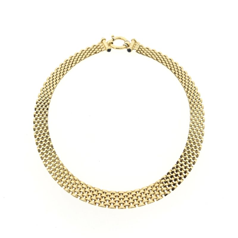 Image 4 of Golden Panther Link Necklace with Sapphire | 45 cm
