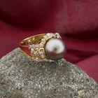 Image 1 of Gold ring with Tahitian pearl and diamond 0.46 ct.