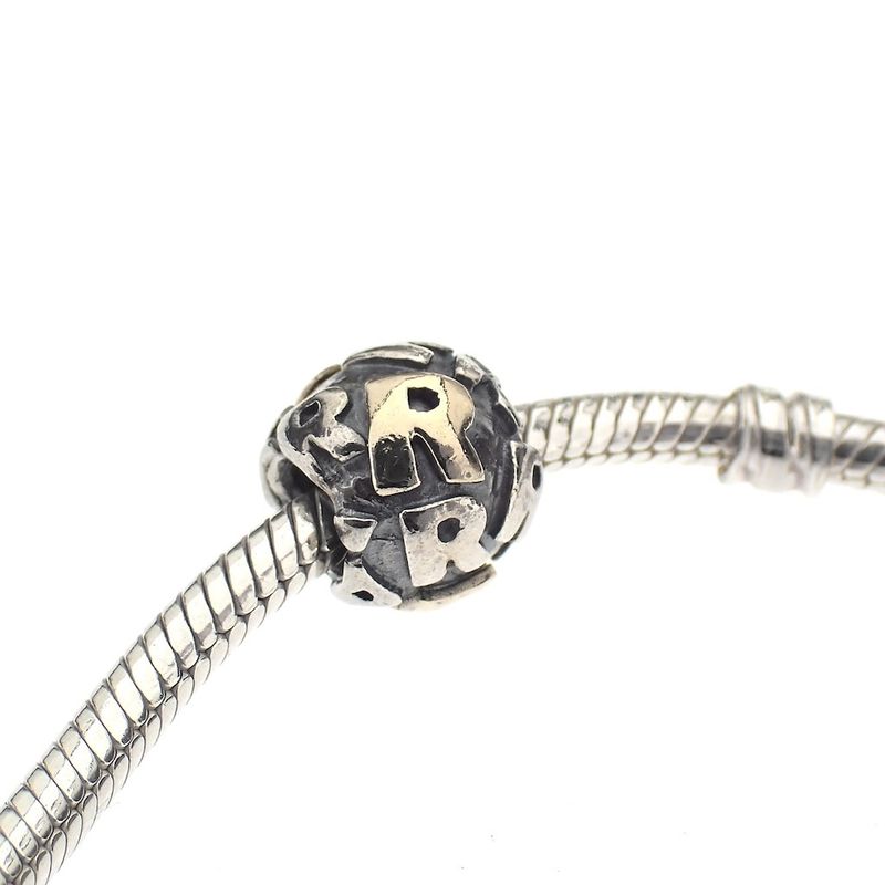 Image 2 of Pandora charm; Silver with gold; Letter R