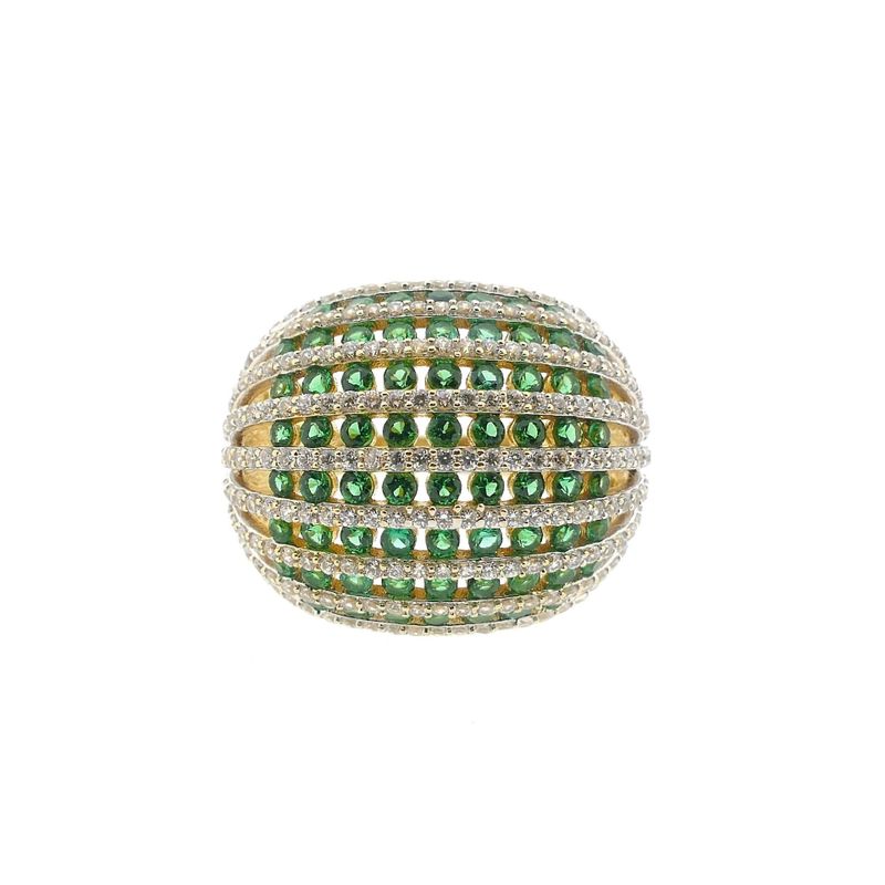 Image 3 of Golden Curved Ring with White and Green Zirconia