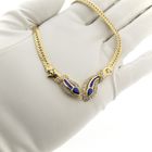 Image 9 of Gold flat gourmet link necklace with synthetic sapphire and zirconia