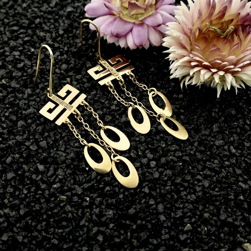 Image 2 of Gold Earrings with Meander and Charms