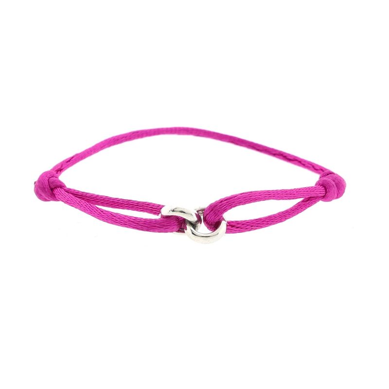 Image 1 of Forever Knots® Handcrafted Magenta Satin Bracelet with Silver Link