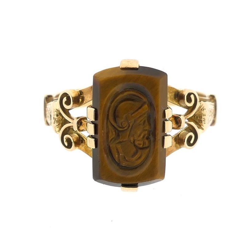 Image 5 of Gold ring with tiger's eye; Cameo