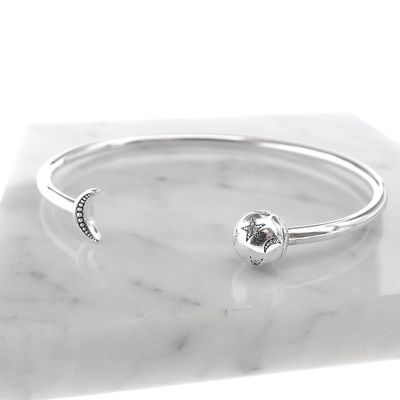 Image 2 of Pandora Moments Open Bangle; Silver; Moon and Stars | Ø 65mm