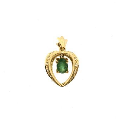Image 1 of Gold pendant with emerald and diamond | 0.05 ct.