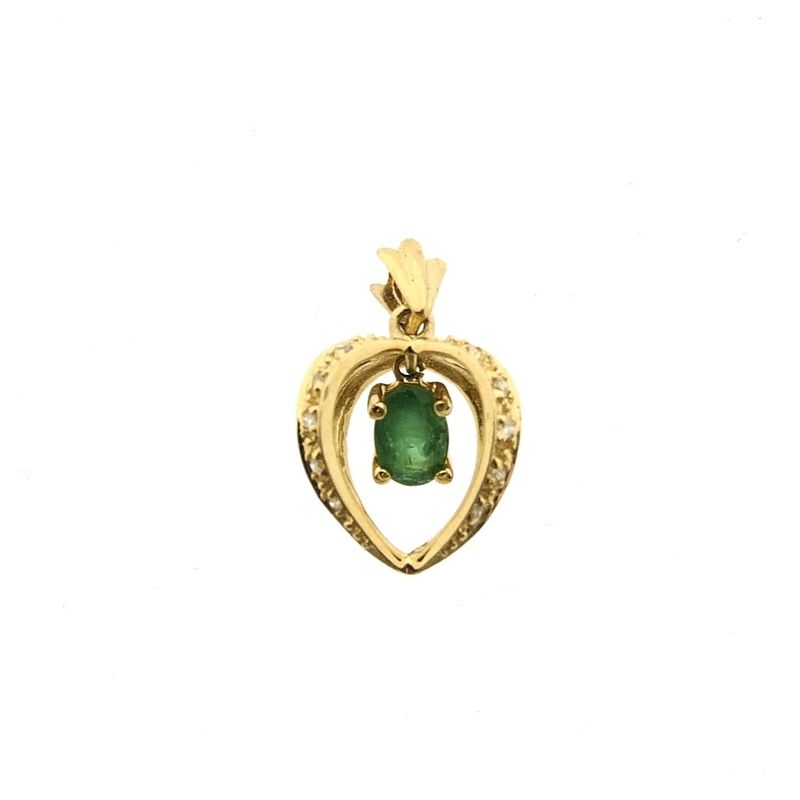 Image 1 of Gold pendant with emerald and diamond | 0.05 ct.