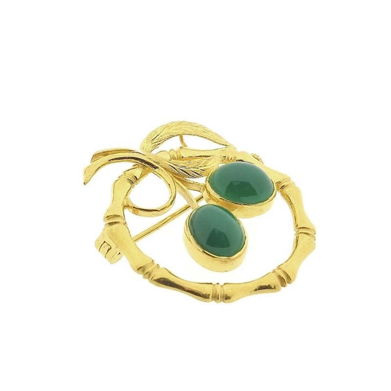 Image 2 of 22 carat gold brooch with chrysoprase