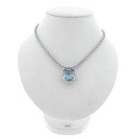 Fope white gold mesh link necklace with aquamarine and diamonds; 0.24 ct.