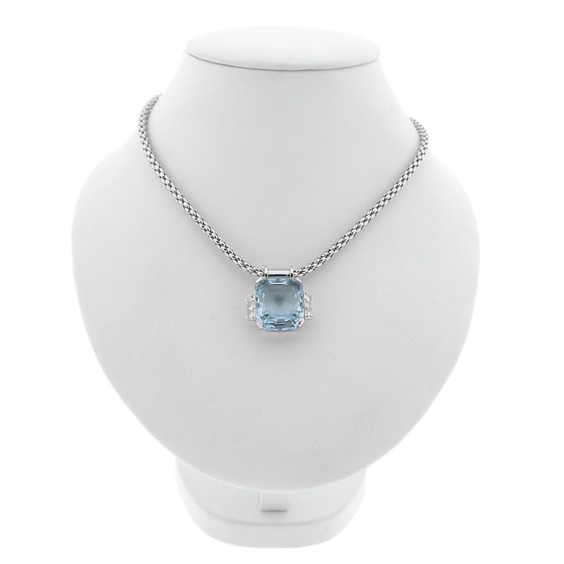 Image 3 of Fope white gold mesh link necklace with aquamarine and diamonds; 0.24 ct.