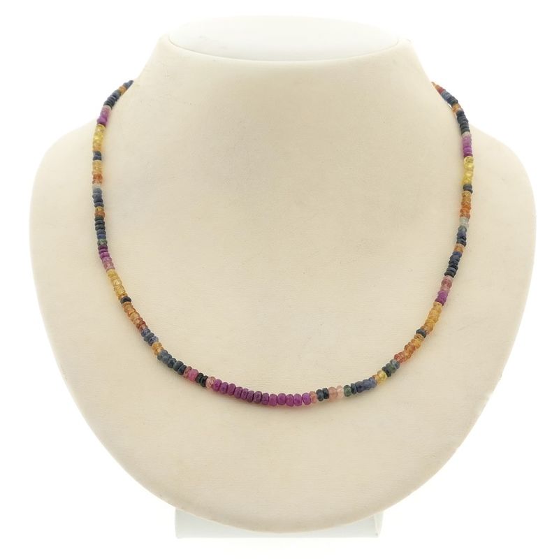 Image 1 of Multicolored sapphire bead necklace with gold clasp | 48.5 cm