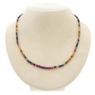 Multicolored sapphire bead necklace with gold clasp | 48.5 cm Image 1 of Multicolored sapphire bead necklace with gold clasp | 48.5 cm