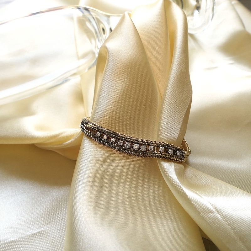 Image 2 of Gold herringbone link bracelet with diamond; 0.62 ct.