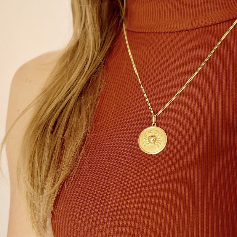 Image 8 of 18K Gold Zodiac Sign Pendant; Cancer