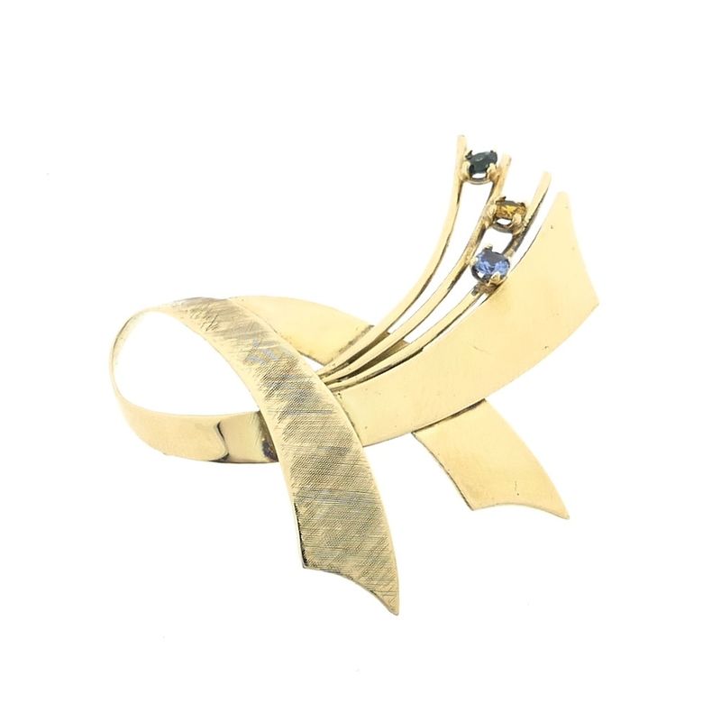 Image 1 of Gold abstract brooch mix of sapphires