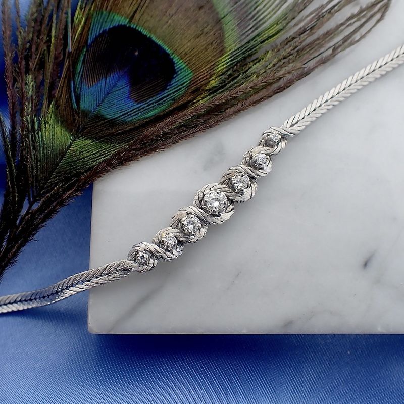 Image 3 of White gold herringbone link bracelet with diamonds; 0.42 ct.