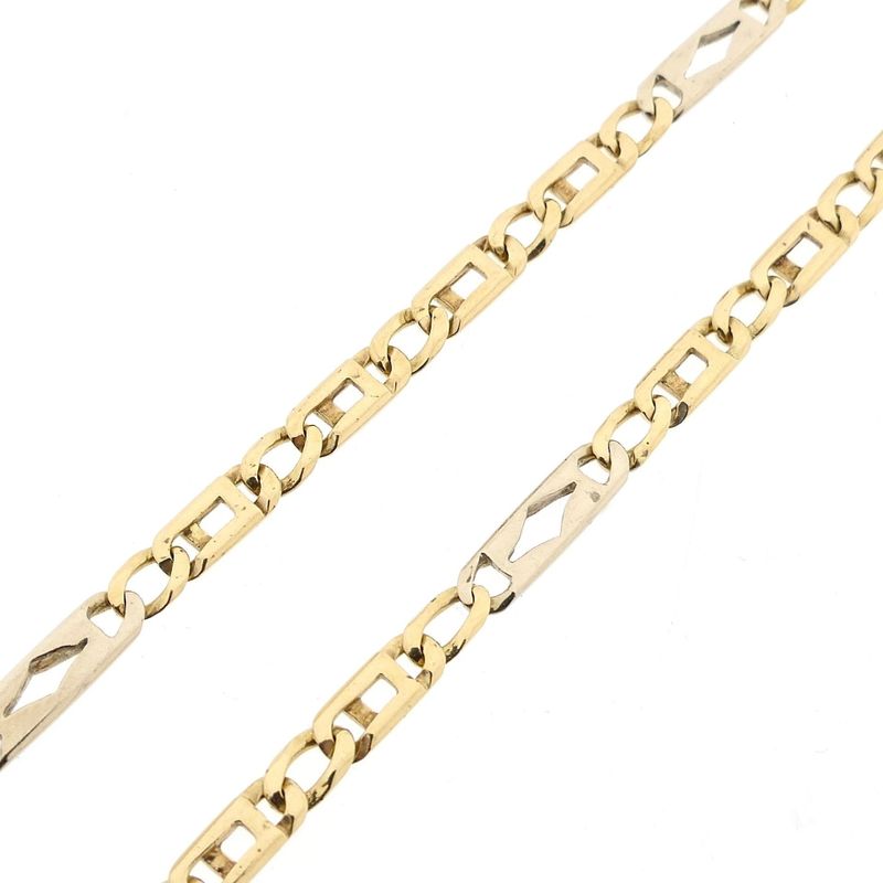 Afbeelding 6 van Gouden valkenoog schakelketting met witgouden wiebertjes