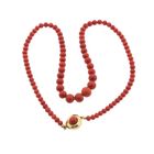 Image 8 of Antique blood coral bead necklace with gold decorative clasp.