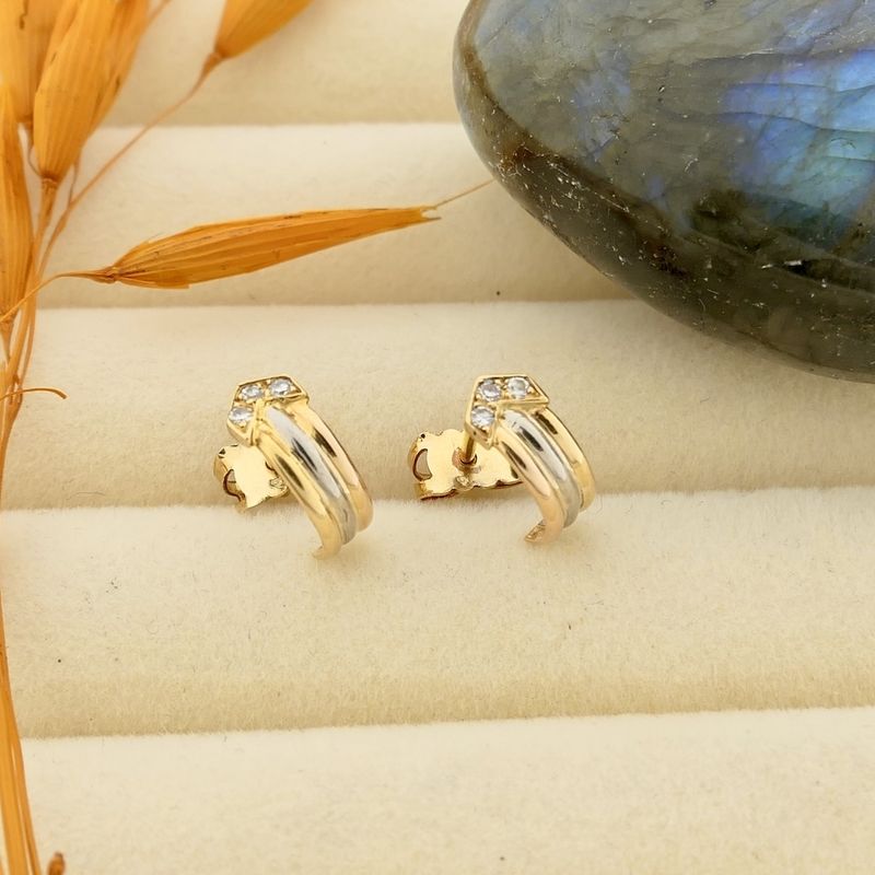 Image 4 of Bicolor gold stud earrings with diamonds; 0.03 ct.