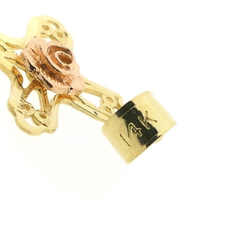 Image 8 of Two-tone gold pendant of a cross with a rose