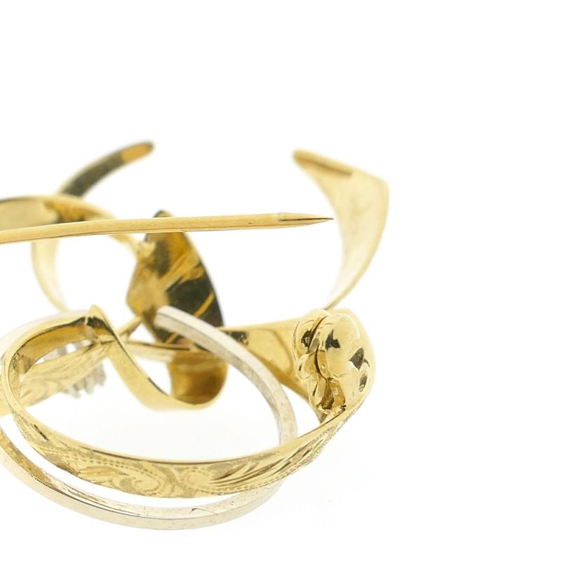 Image 6 of Vintage two-tone gold fantasy brooch with diamond; 0.035 ct.