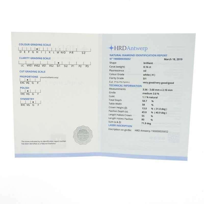 Image 10 of 0.16 ct. Brilliant cut diamond H/SI1 + HRD Certificate - Natural diamond