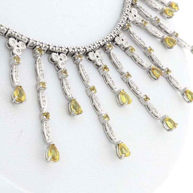 Image 3 of White gold necklace with yellow sapphire and diamonds; Approx. 2.00 ct.