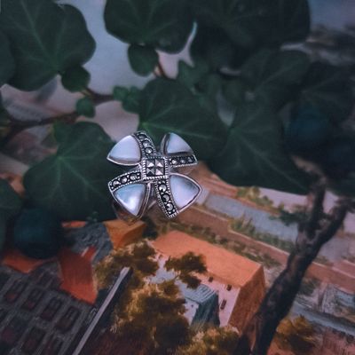 Image 2 of Silver ring with mother of pearl and marcasite