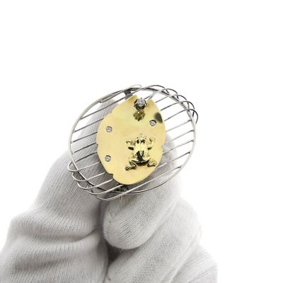 Image 2 of Two-tone gold brooch of a lily with a frog and diamond 0.09 ct.