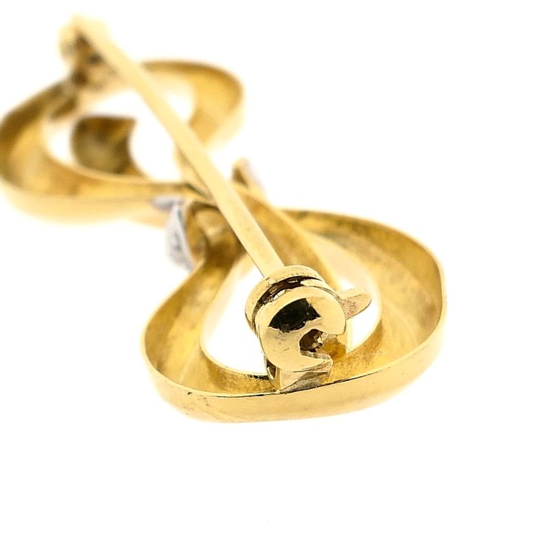 Image 5 of Bicolor Gold Bow Brooch with Diamond; 14 Karat
