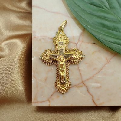 Image 2 of Gold Victorian pendant of a cross with pearls
