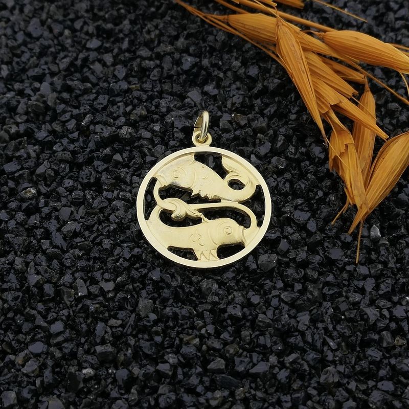 Image 2 of Gold zodiac sign pendant; Pisces