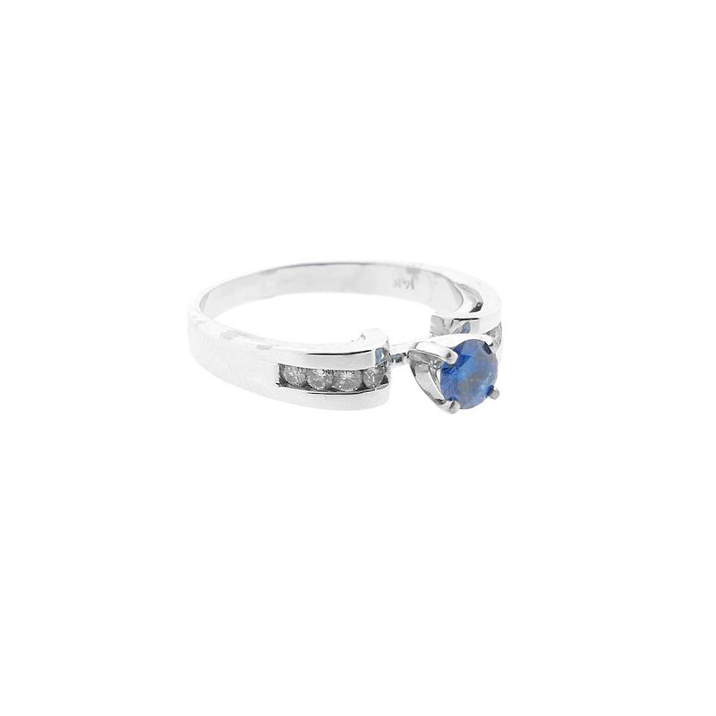 Image 6 of White gold solitaire ring with white and blue diamonds; 0.74 ct.