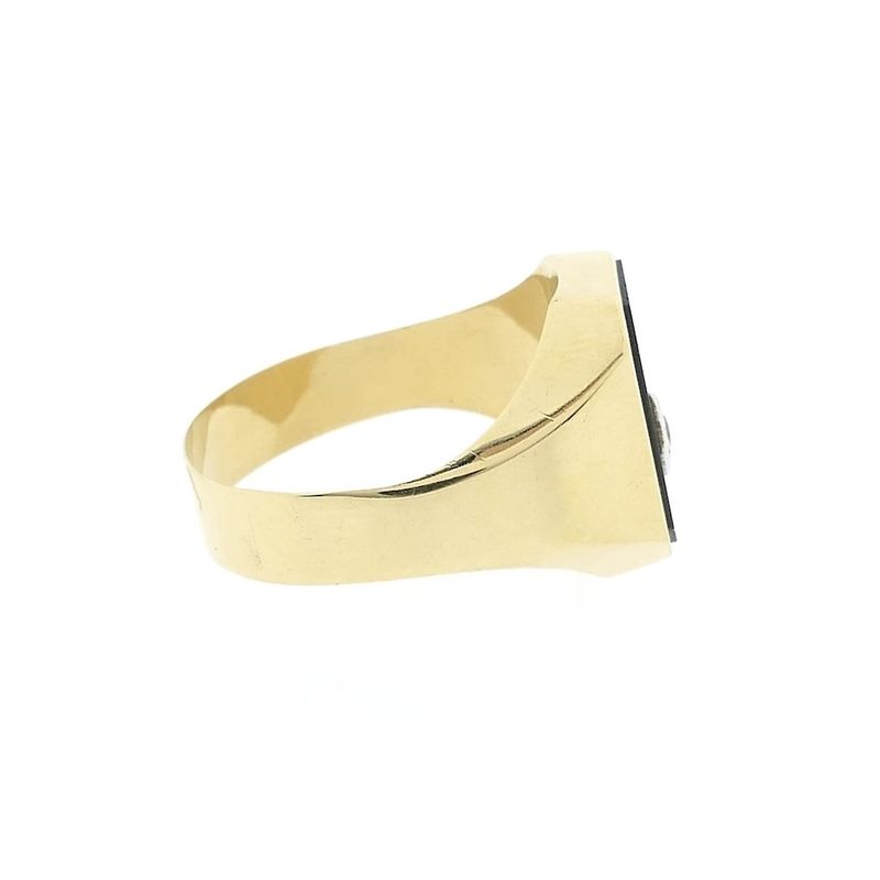 Image 5 of Gold men's signet ring with onyx and diamond | 0.02 ct.