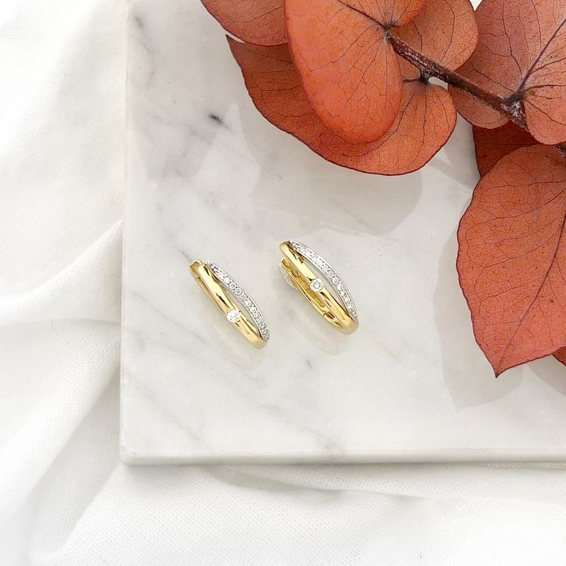 Image 2 of Two-tone gold earrings with diamonds | 0.11 ct.