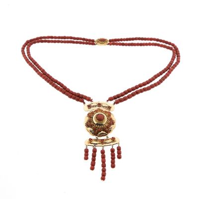 Image 1 of Luxury red coral necklace with gold clasp; Antique | 54 cm