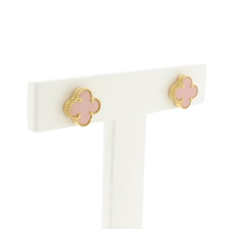 Image 3 of Golden clover 4 stud earrings with chalcedony