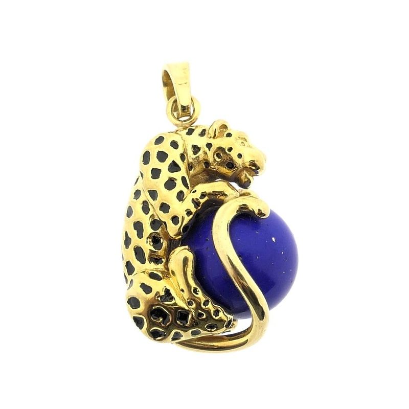 Image 7 of Gold pendant of a panther with Lapis Lazuli