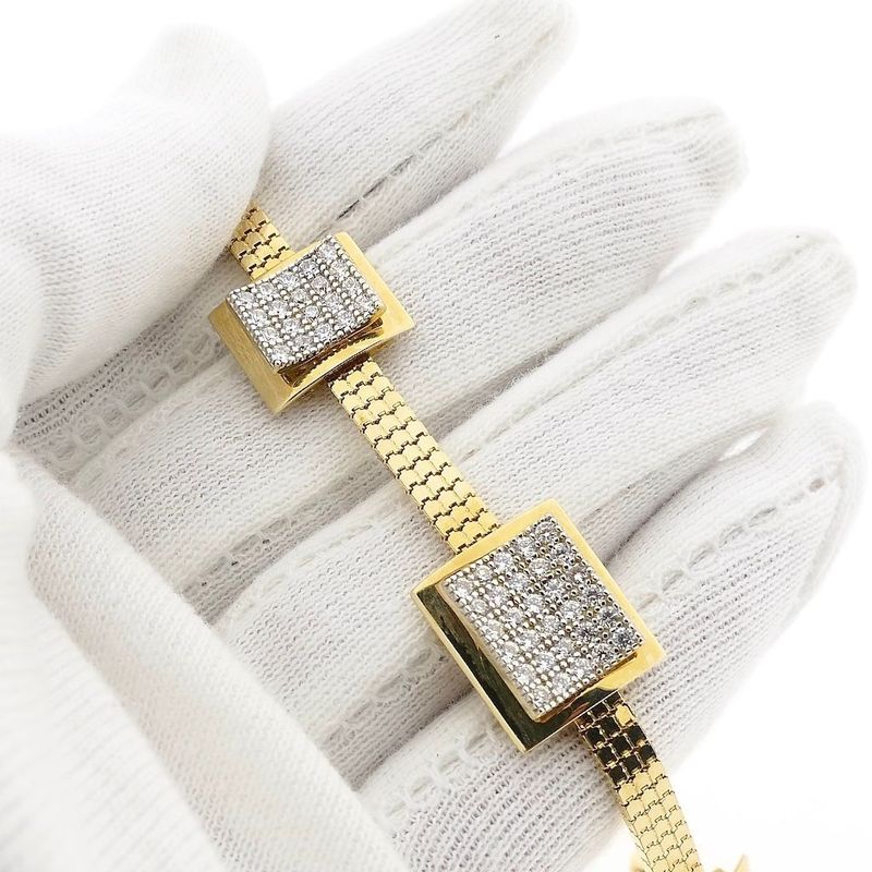 Image 6 of Gold Flat Snake Link Bracelet with Zirconia