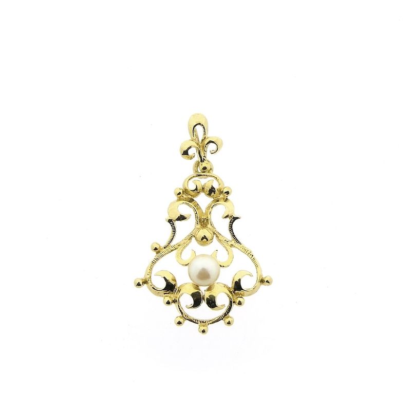 Image 1 of Gold pendant with pearl | Baroque style