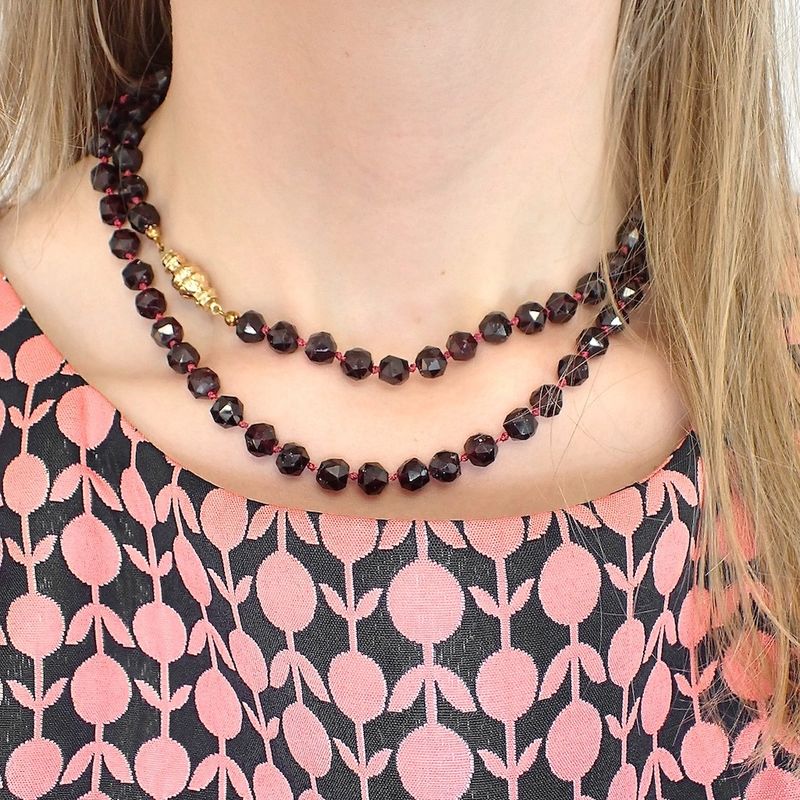 Image 3 of Antique garnet bead necklace with gold clasp