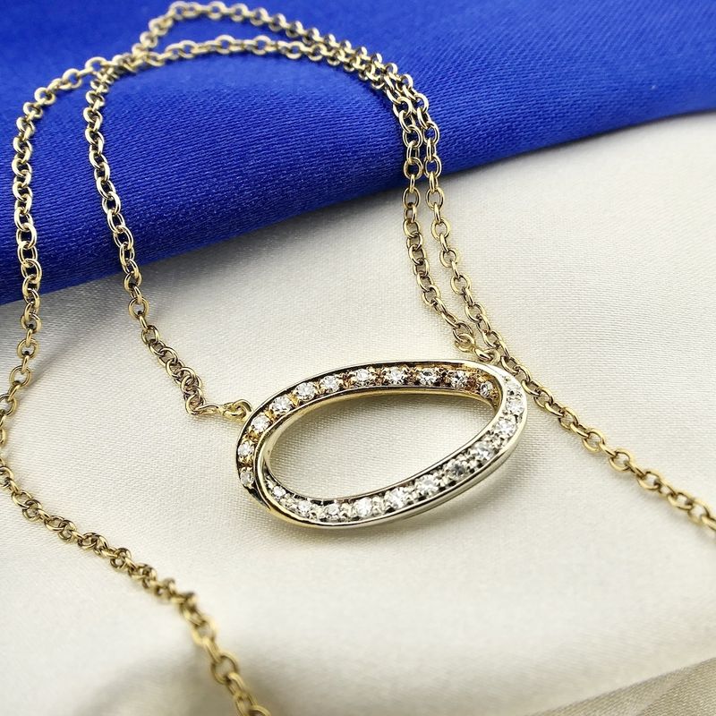 Image 7 of Gold link chain with bicolor fixed diamond pendant; 0.34 ct.