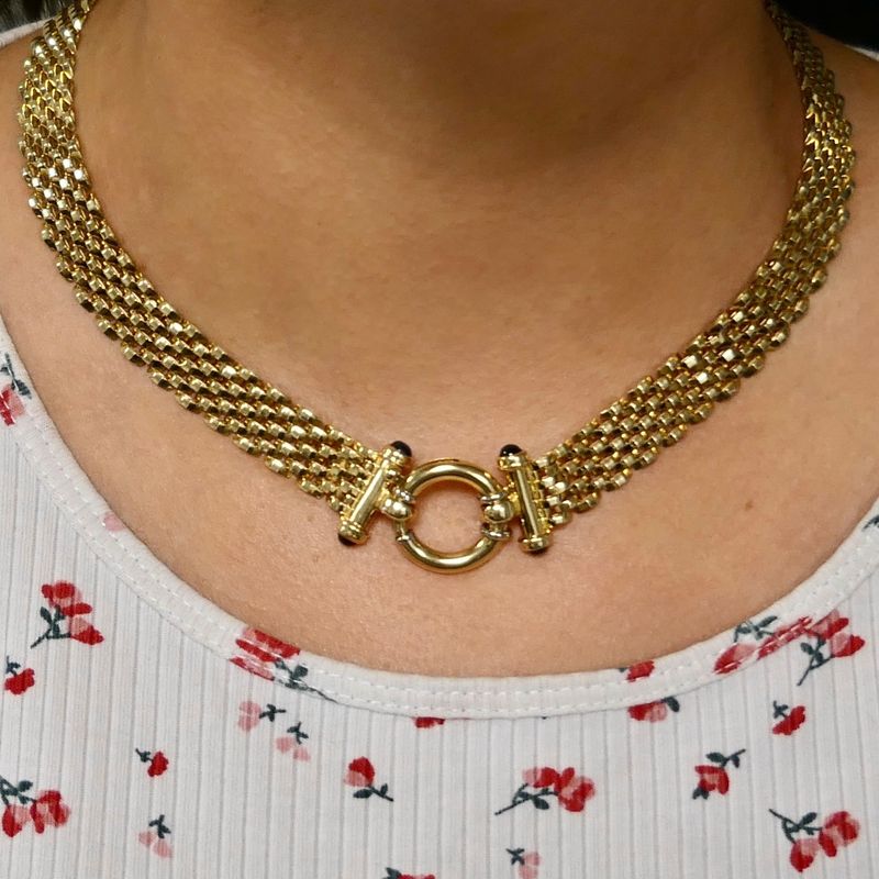 Image 14 of Golden Panther Link Necklace with Sapphire | 45 cm